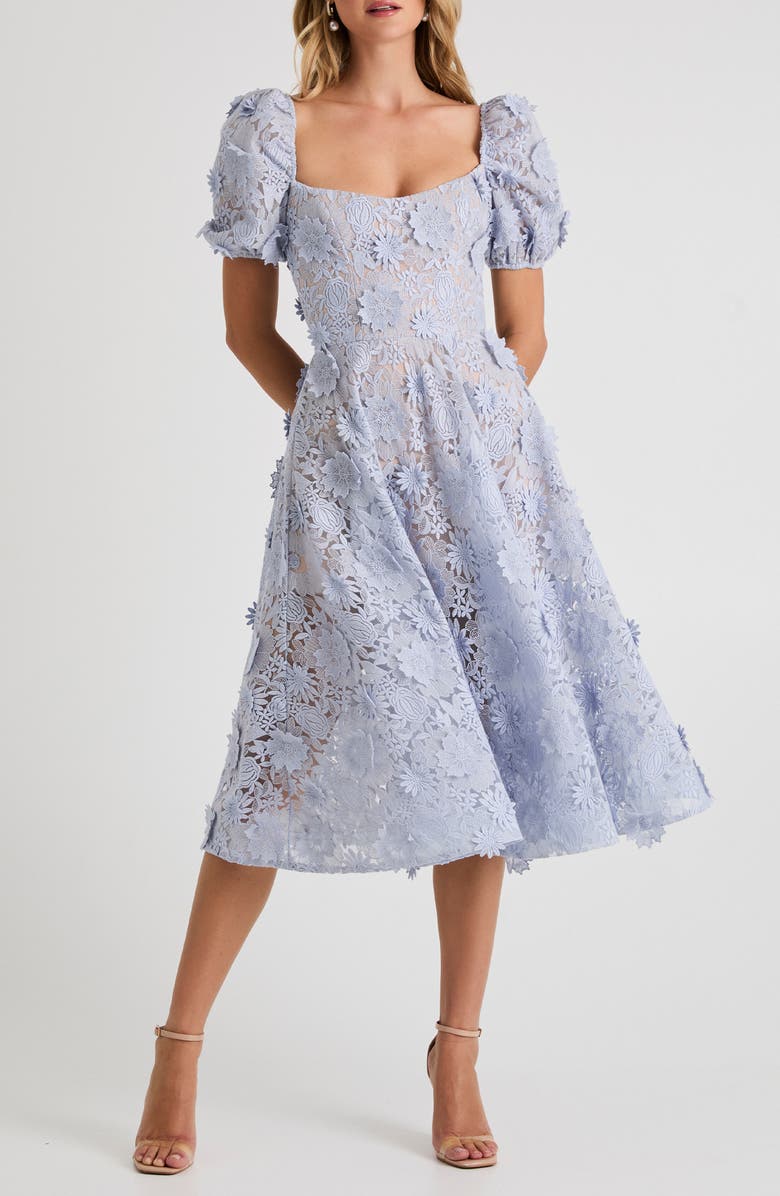 HELSI Mallory Floral Appliqué Cocktail Dress, Main, color, Sky