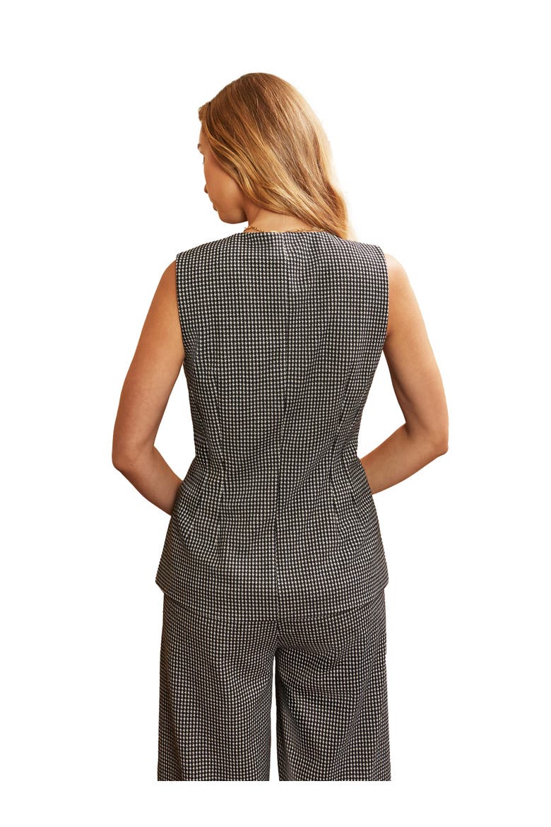 Round Neck Houndstooth Waistcoat, Alternate, color, Grey