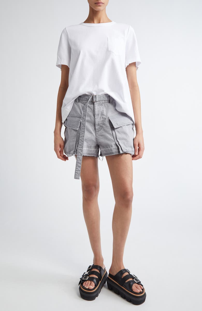 Sacai Mixed Media Poplin & Jersey Top, Alternate, color, White/ Off White 104
