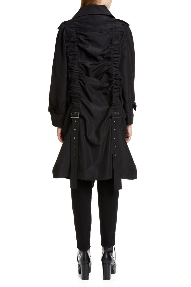 Belt Ruched Double Breasted Cotton & Silk Coat, Alternate, color, BLACK