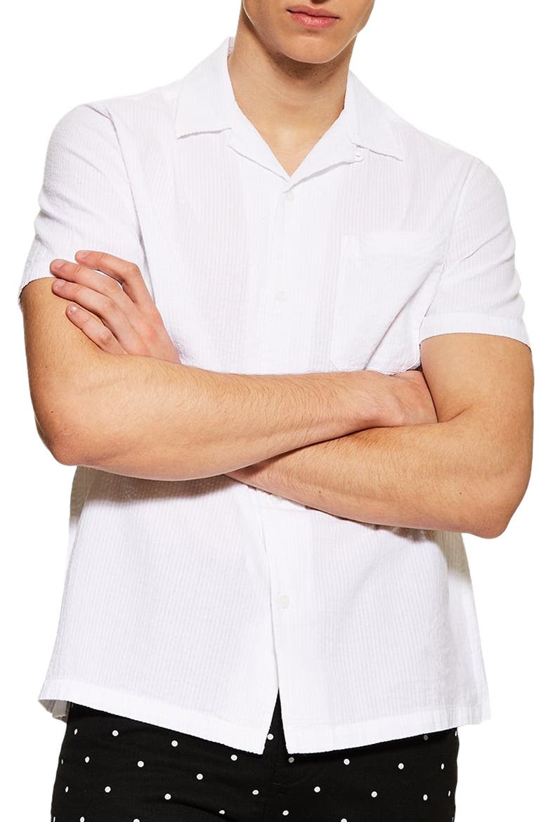 Revere Slim Fit Seersucker Shirt, Main, color, WHITE
