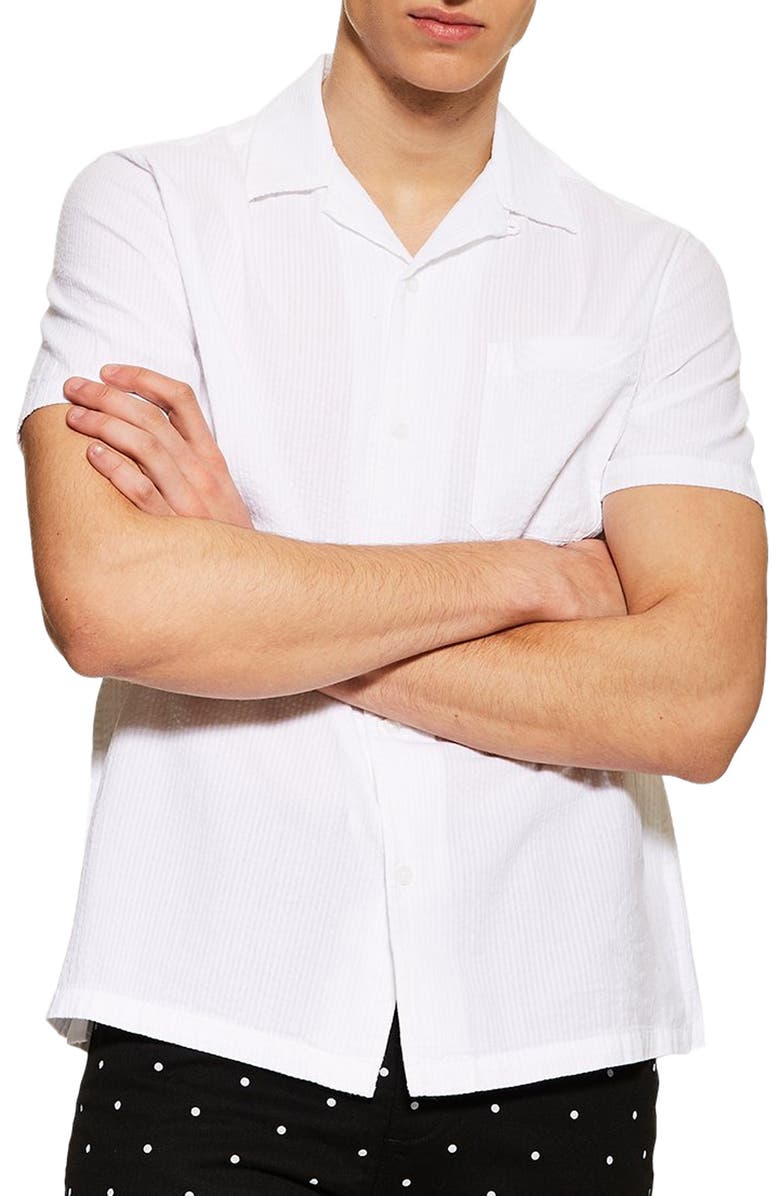 Topman Revere Slim Fit Seersucker Shirt, Main, color,
