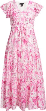 Halogen® Print Ruffle Sleeve Maxi Dress