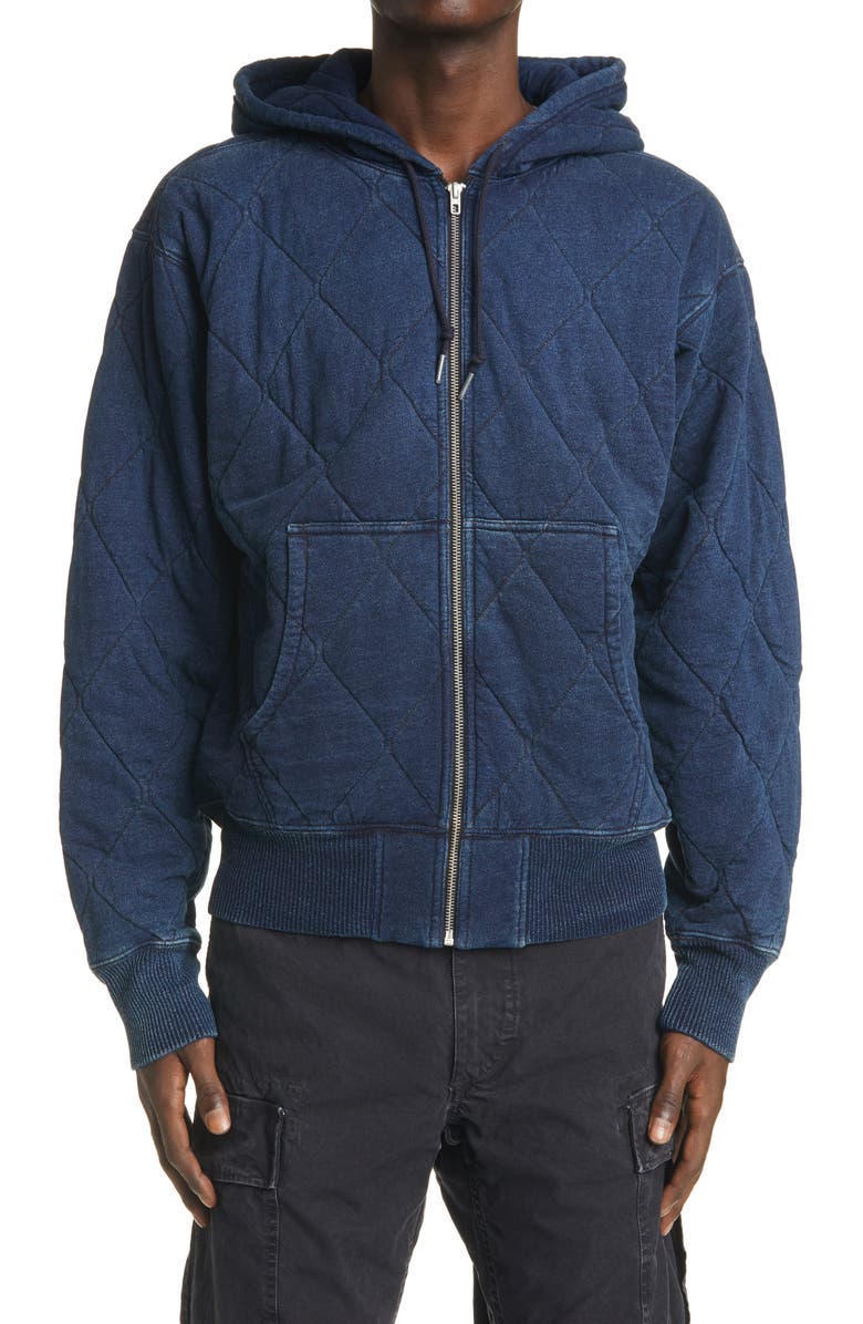 Double RL RRL Indigo Quilted Jersey Hoodie, Main, color,