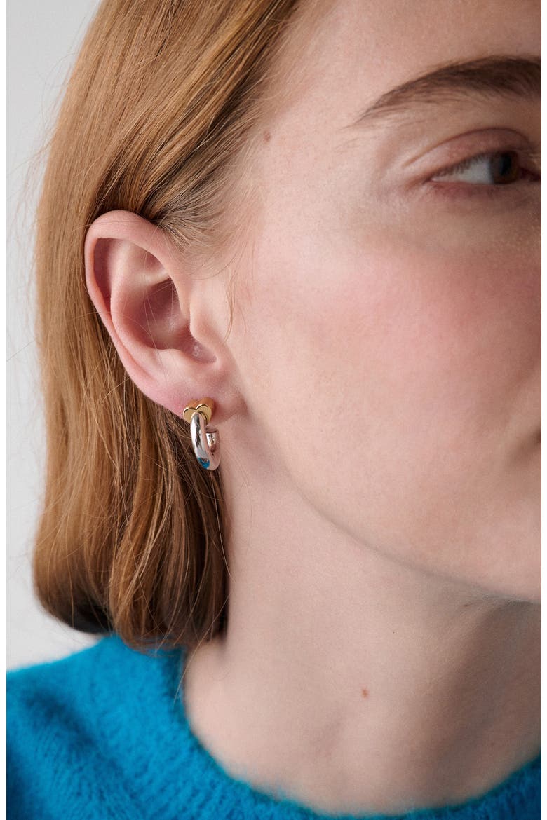 heart huggie hoop earrings, Alternate, color, GOLD/ SILVER