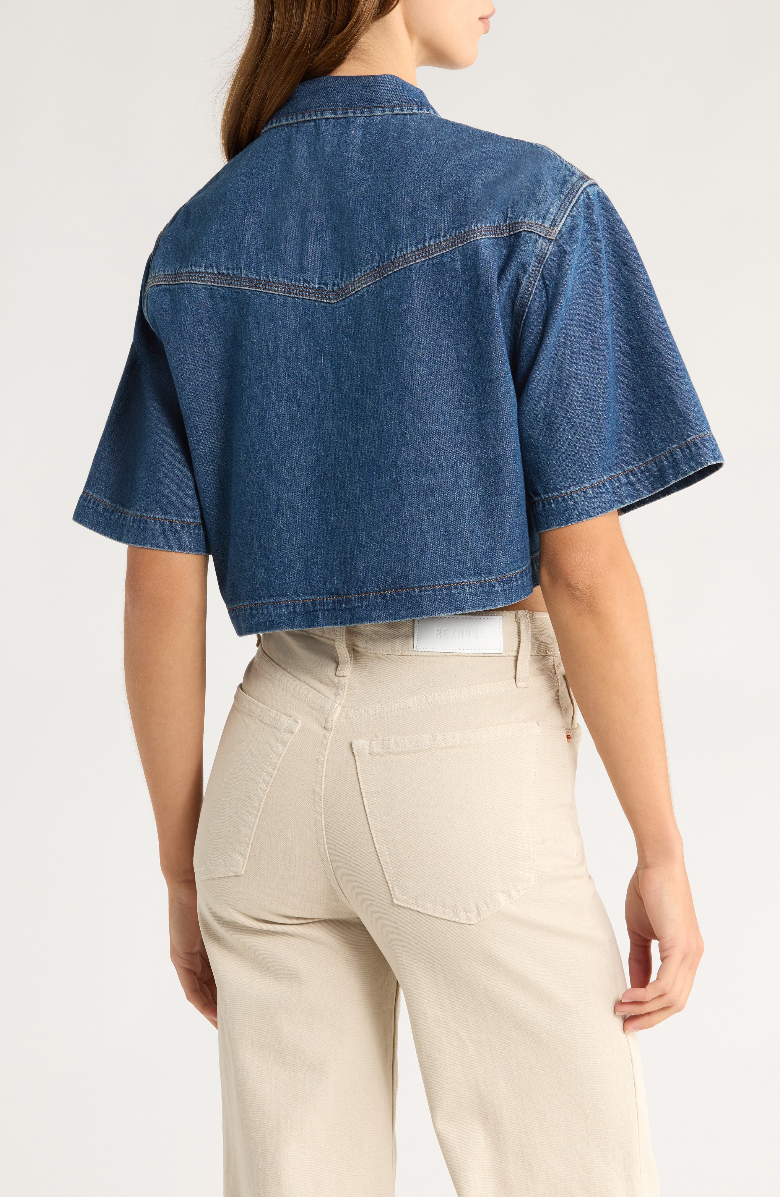 Oversize Crop Denim Button-Up Shirt - image 2