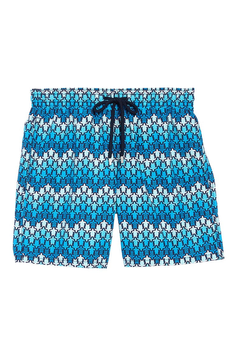 Moorea Herringbone Turtle Print Swim Trunks, Alternate, color, BLEU MARINE