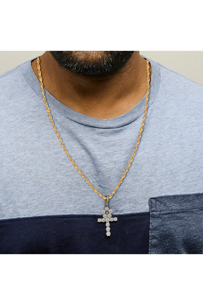 Men's 10K Yellow Gold 1 3/4 Cttw Diamond Cluster Ankh Cross Pendant Necklace - 18" Inches, Alternate, color, Yellow Gold