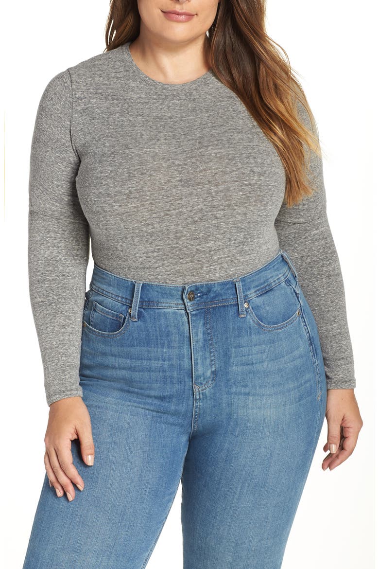 Crewneck Bodysuit, Main, color, HEATHER SMOKE