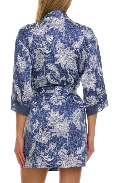Flora Nikrooz Sabrina Floral Print Satin Short Pajamas & Robe Set In Blue