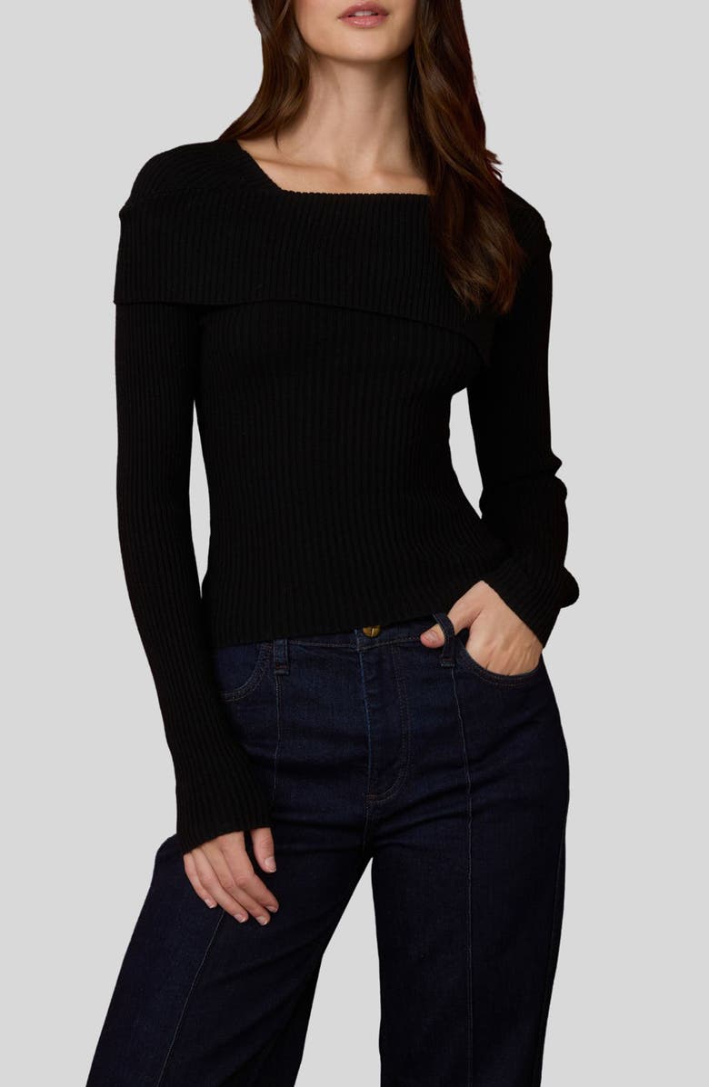 Blu Pepper Asymmetric Long Sleeve Ribbed Sweater, Main, color, Black