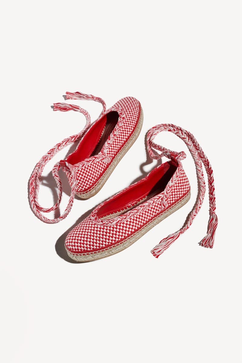 Magda Handwoven Espadrille Ballet Sleep-Ons Flat with Lace Up Ankle Tie, Alternate, color, Ivory Red