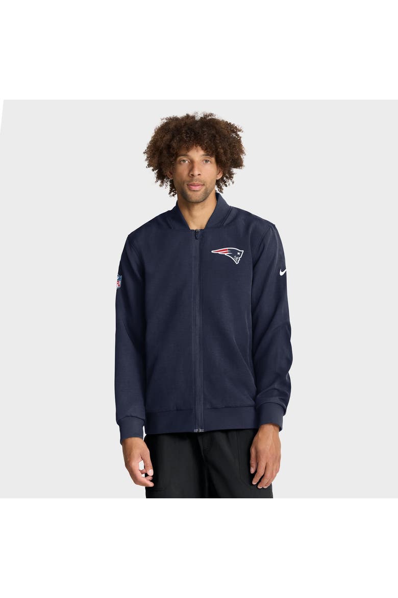 Men's Nike Navy New England Patriots Sideline Powerful Blocking Full-Zip Dri-FIT Bomber Jacket, Main, color, Navy