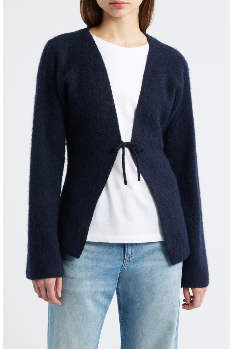 Farfal Tie Front Cardigan, Main, color, DK BU