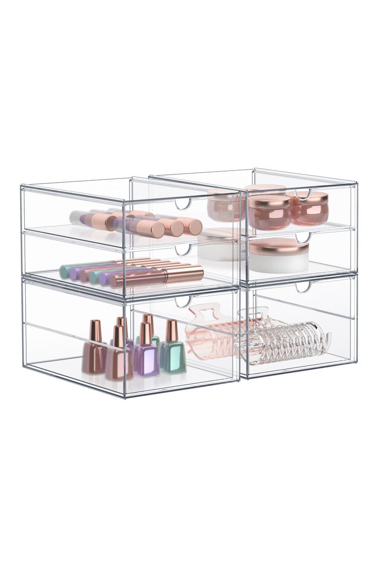 Set of 2 Cosmetics Makeup & Jewelry Storage Case Display, Main, color, CLEAR