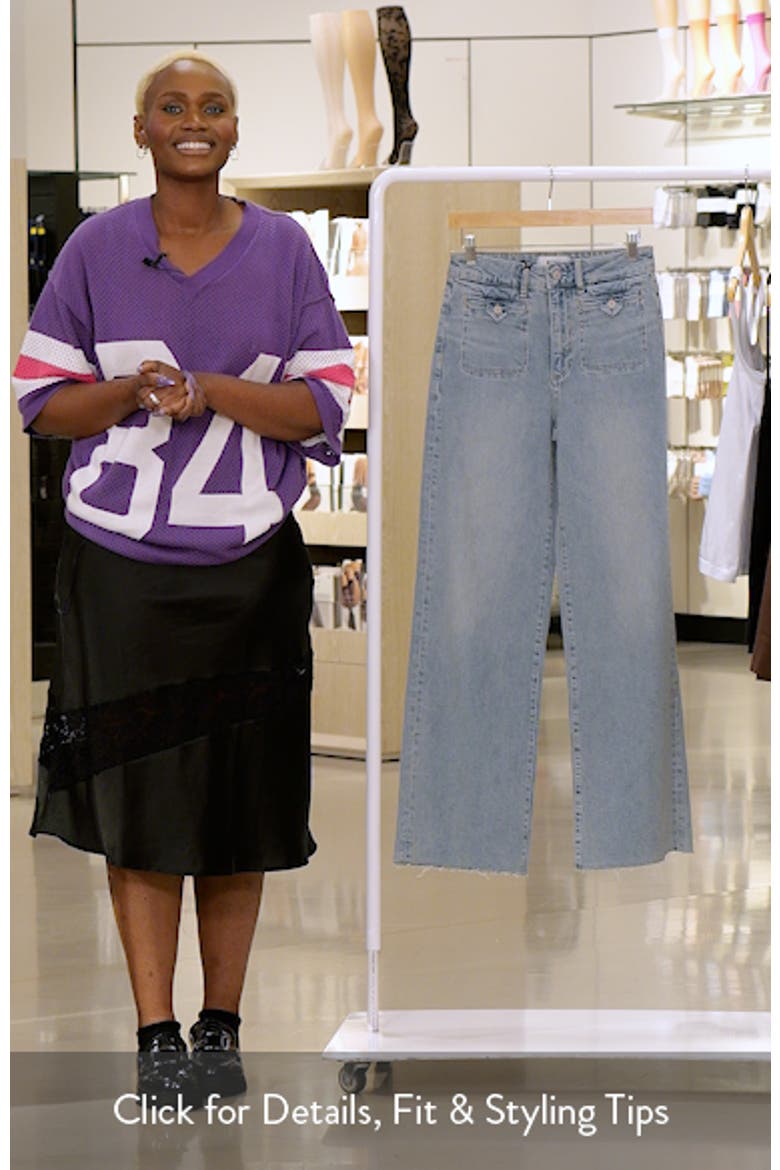 Anessa Button Pocket High Waist Raw Hem Wide Leg Jeans video