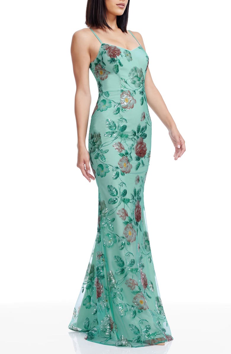 Dress the Population Giovanna Sequin Floral Mermaid Gown, Alternate, color, Sage Multi