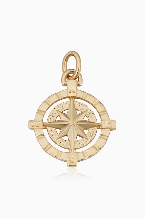14K Gold Compass Rose Pendant Charm