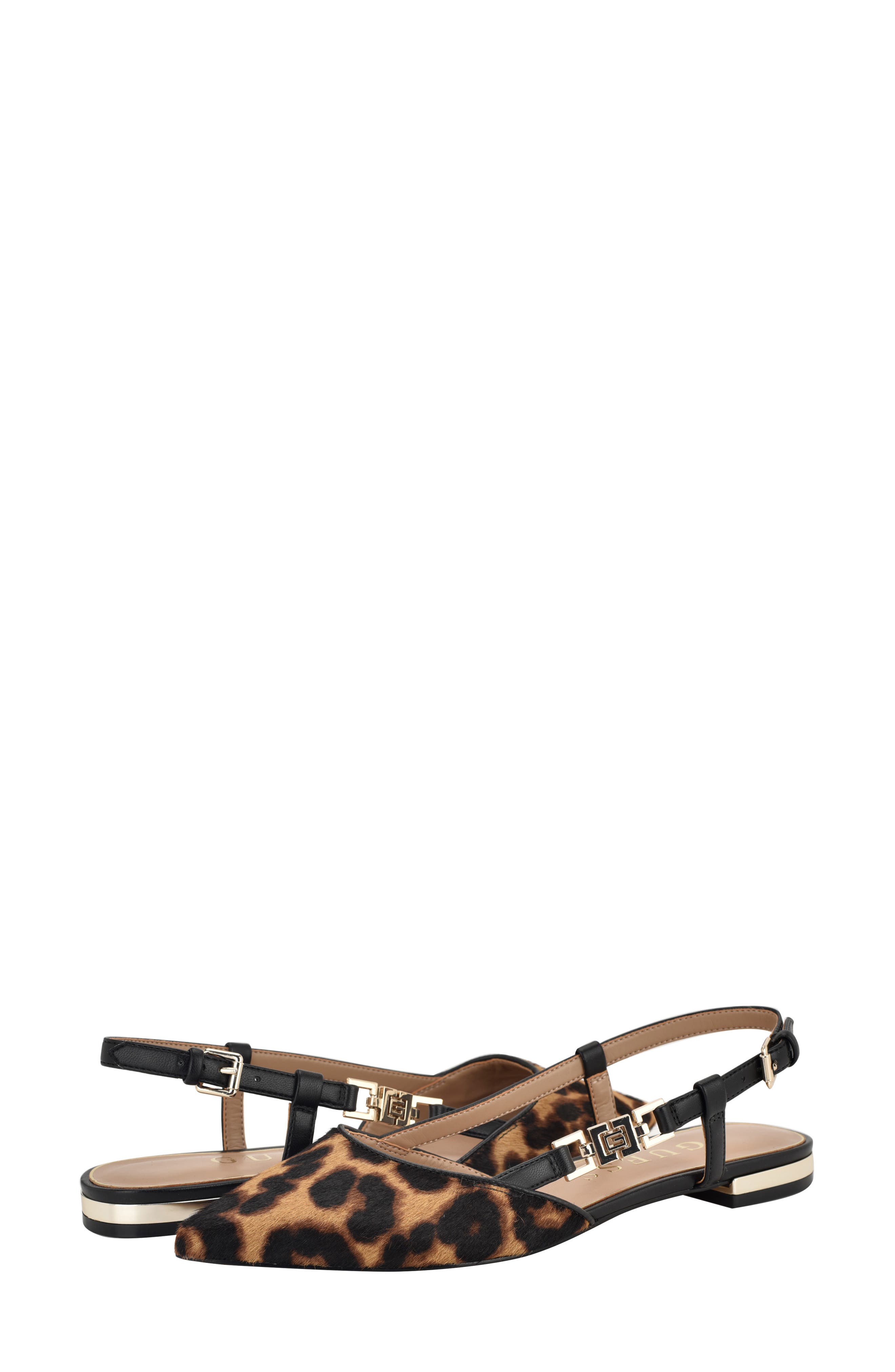 GUESS Franiely Genuine Calf Hair Pointed Toe Slingback Flat, Alternate, color, 