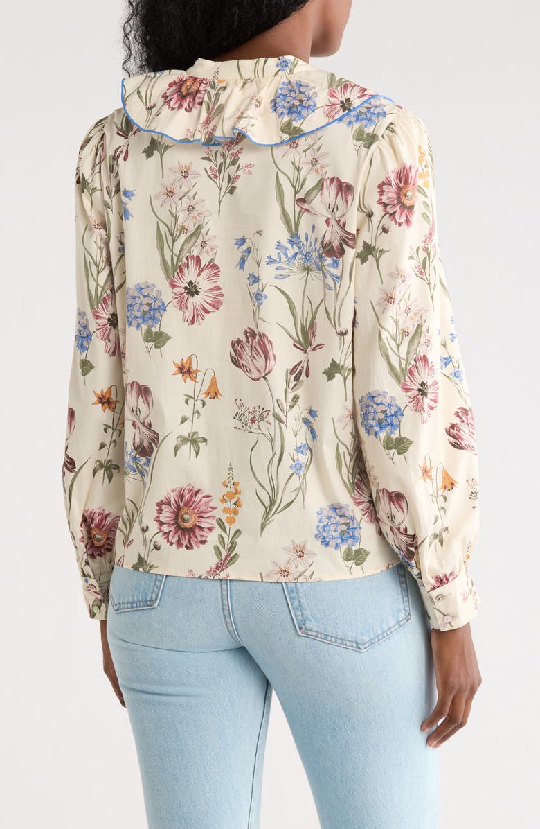 Nicole Miller Floral Ruffle Long Sleeve Button-Up Shirt, Alternate, color, Botanic Cream