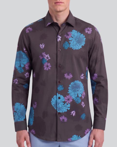 Winter Flowers Mens Printed Cotton Long-sleeve Shirt