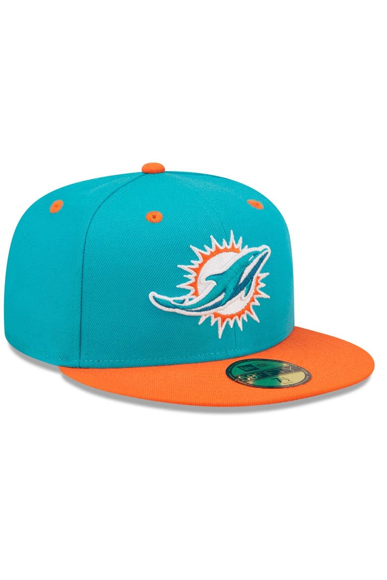 Men's New Era  Aqua/Orange Miami Dolphins Flipside 2Tone 59FIFTY Fitted Hat, Alternate, color, Aqua