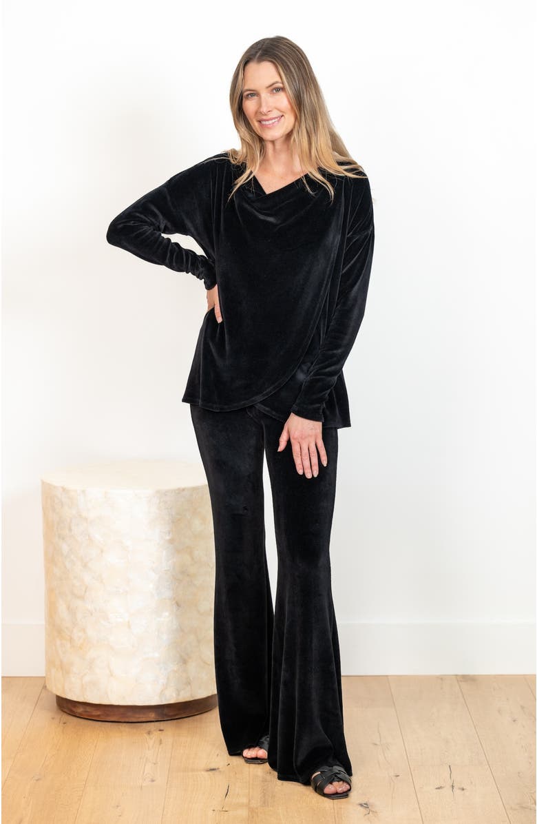 JJwinks Sweater Weather Built-In Shelf Off-The-Shoulder Velour Long Sleeve Top, Alternate, color, Black