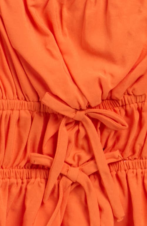 Walking On Sunshine Kids' Bow Front Shirred Peplum Top In Orange
