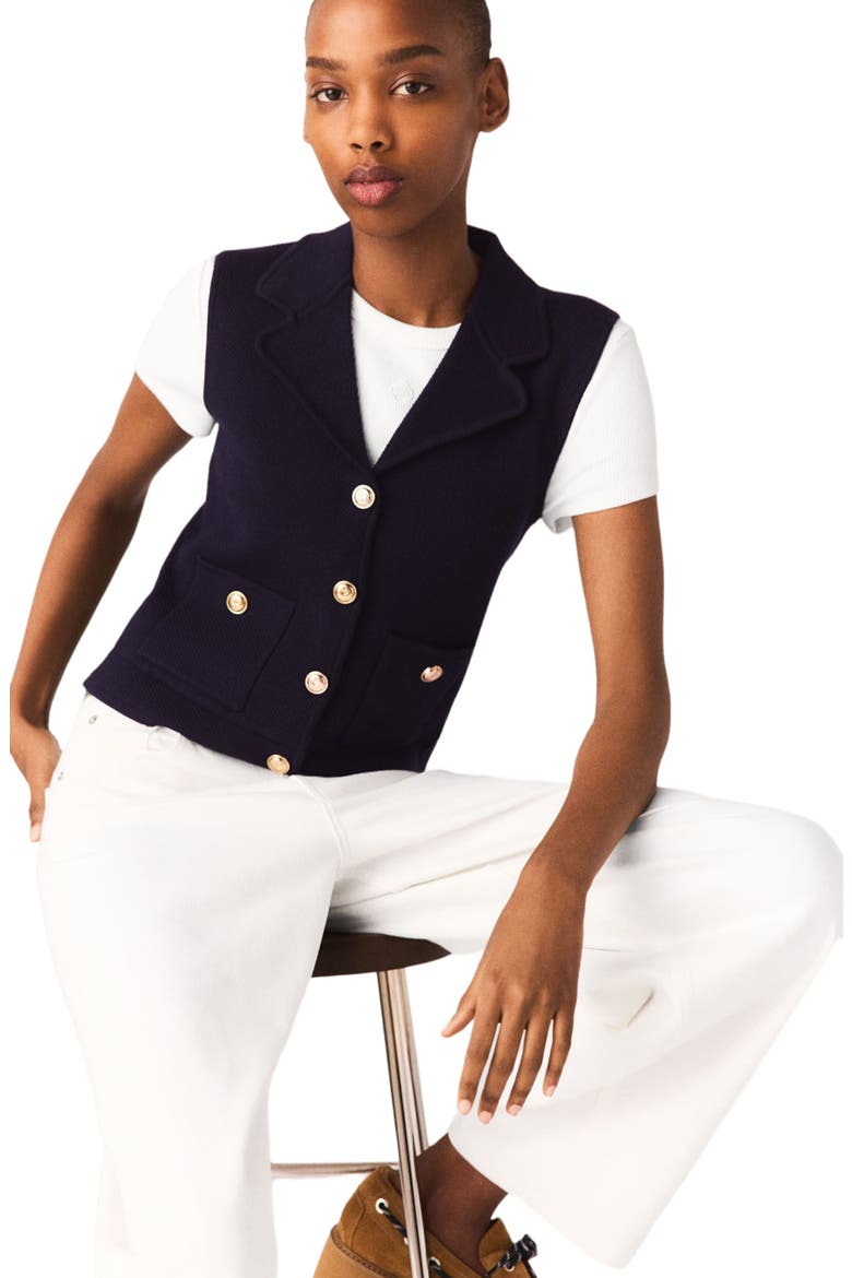 Polo knit cardigan, Alternate, color, Navy