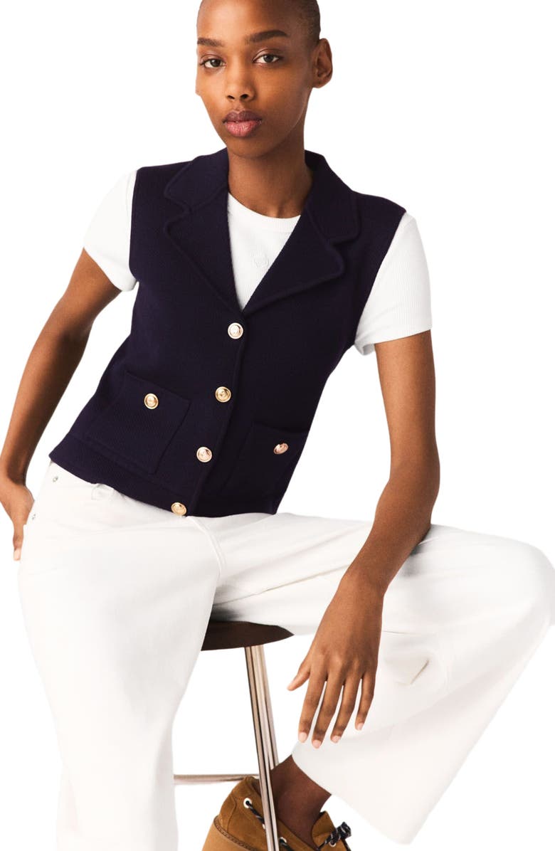 maje Polo knit cardigan, Alternate, color, Navy