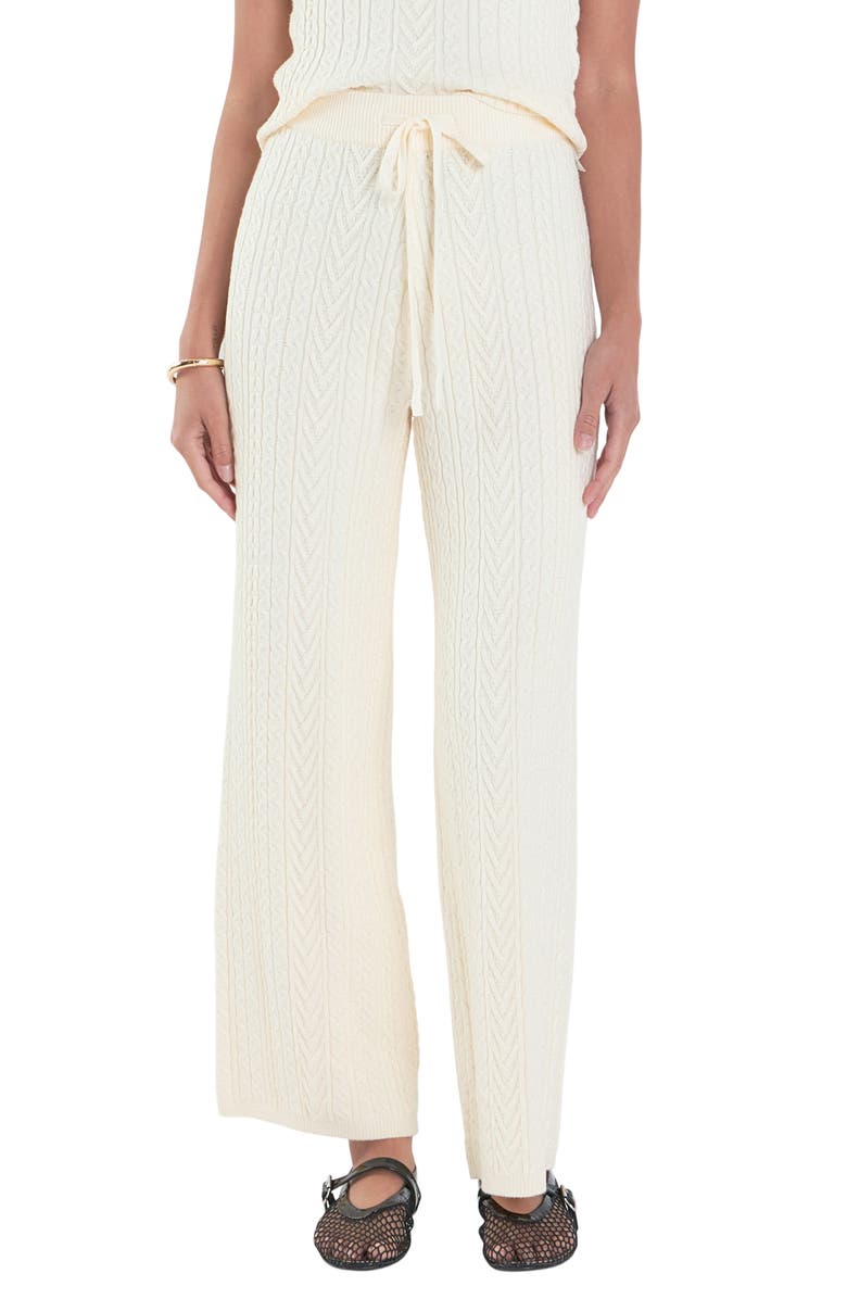 English Factory Tie Waist Cable Stitch Pants, Main, color, Ivory