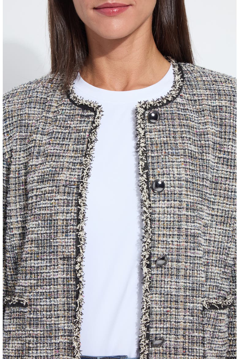 Collarless Stretch Tweed Jacket, Alternate, color, GREY MULTI