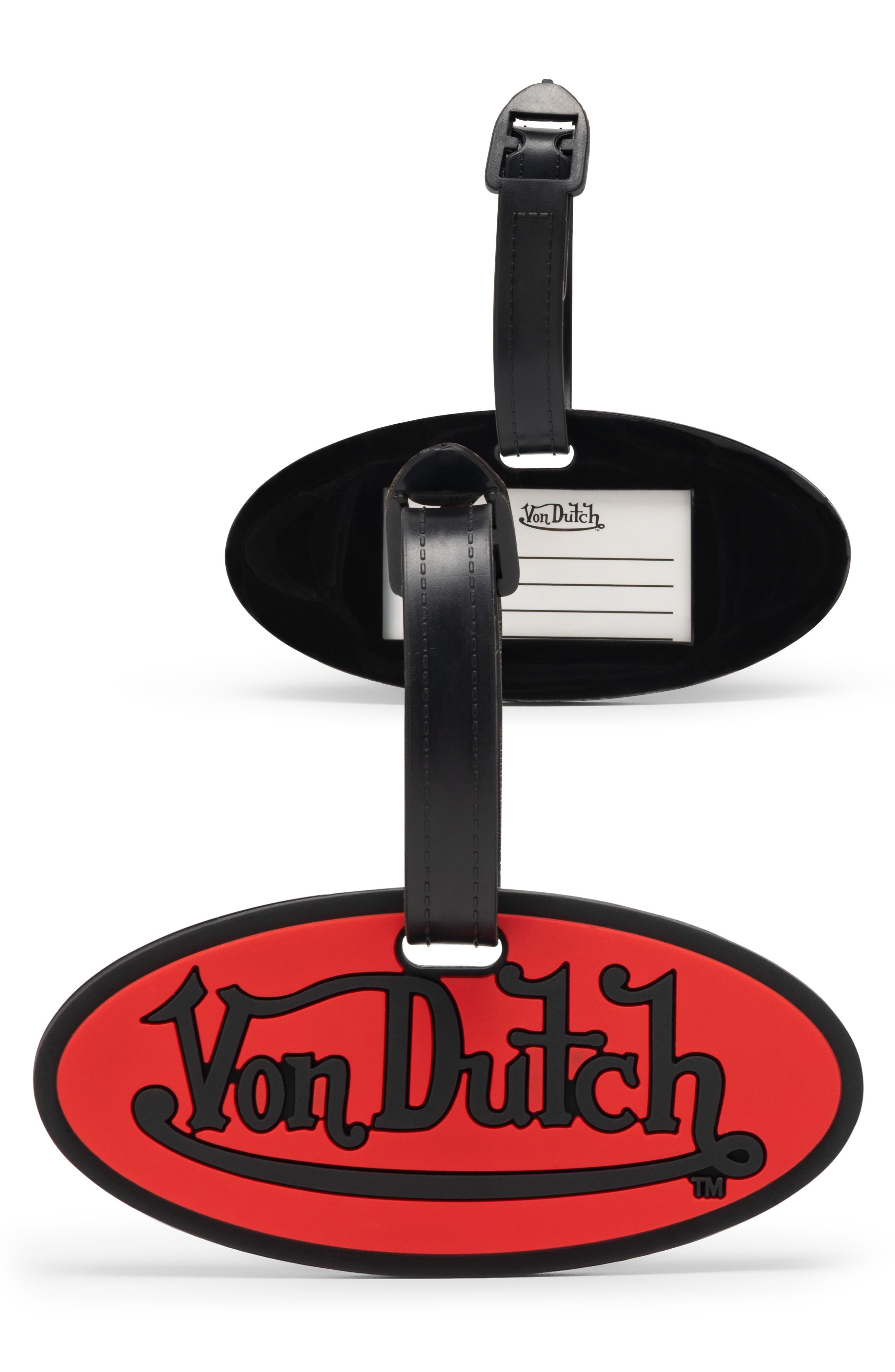 Von Dutch Logo Patch 2-Piece Suitcase ID Tag Set with Adjustable Straps, Main, color, Logo Patch