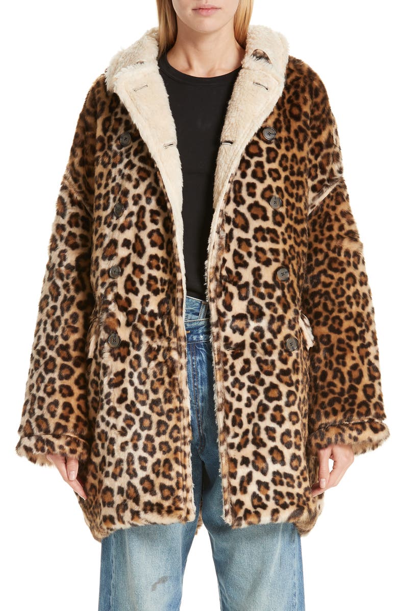 R13 Oversize Faux Leopard Hunting Coat, Main, color, 