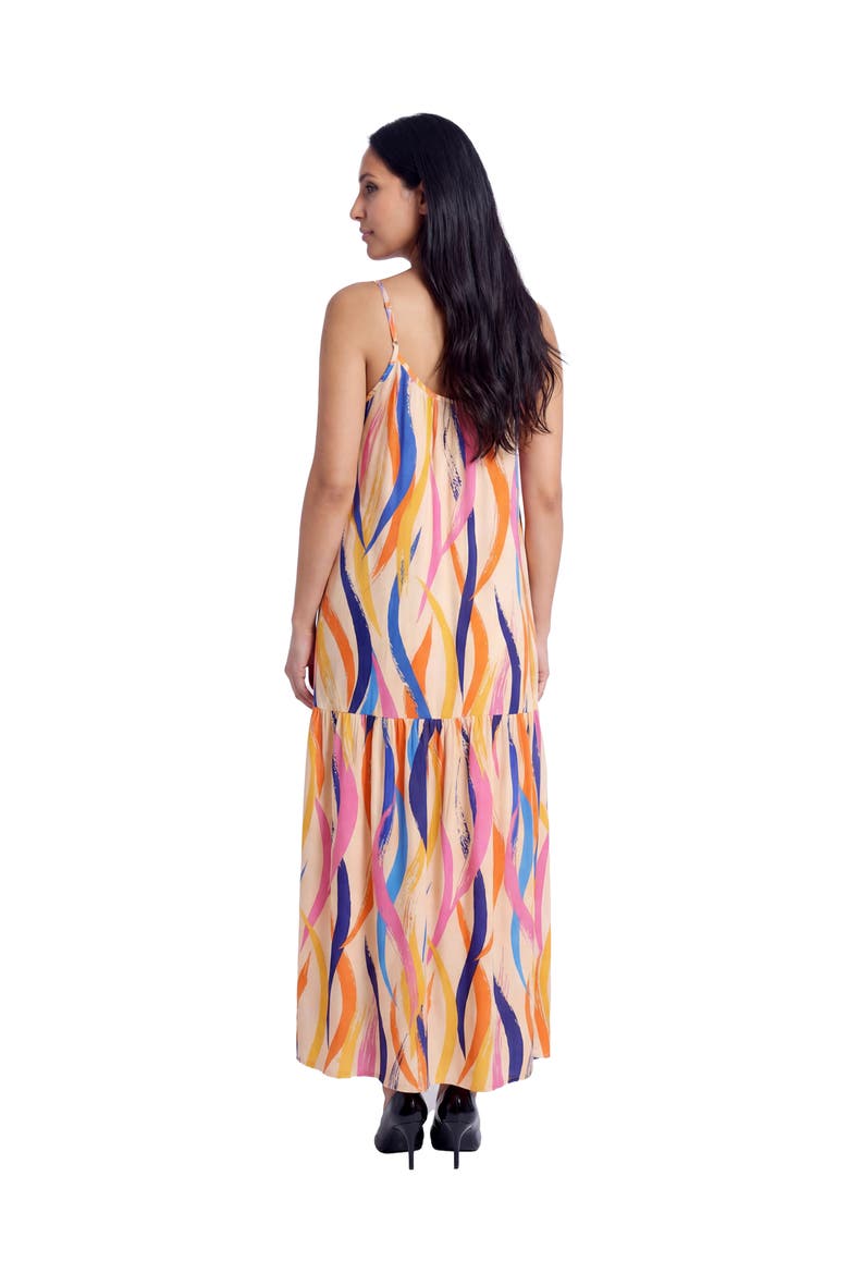 Maternity Essential Abstract Print Scoop Neck Spaghetti Strap Pocket A-Line Maxi Dress, Alternate, color, Orange Multi