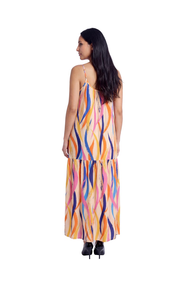 24seven Comfort Apparel Maternity Essential Abstract Print Scoop Neck Spaghetti Strap Pocket A-Line Maxi Dress, Alternate, color, Orange Multi