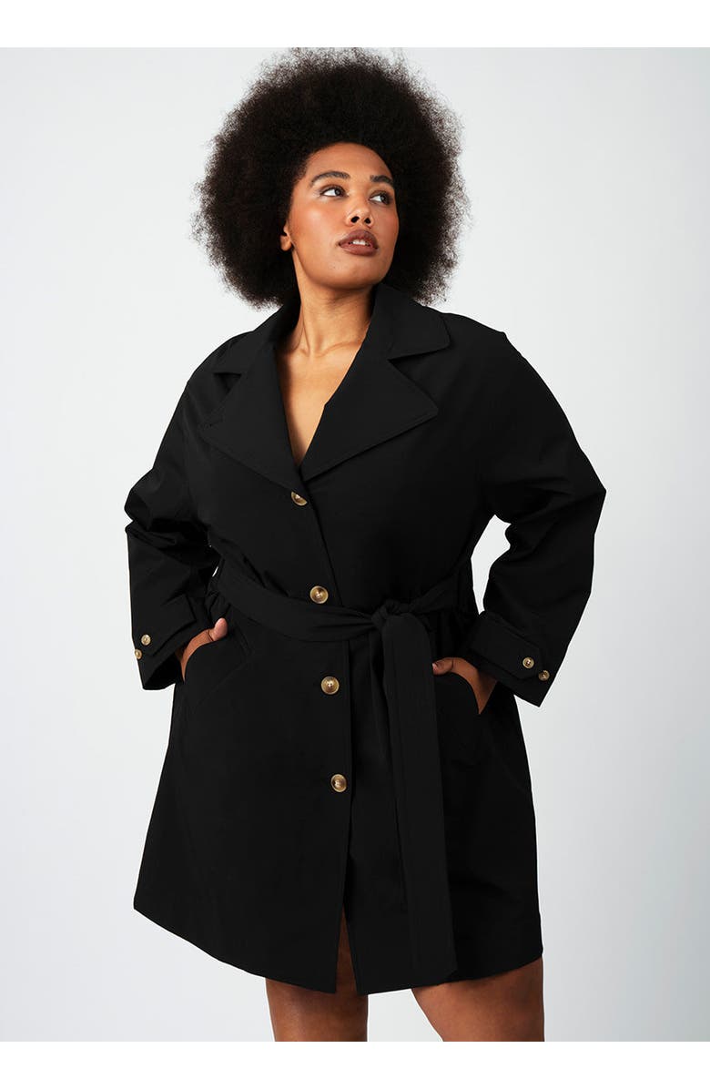 SEE ROSE GO Tech Twill Trench Coat Plus Size, Main, color, Jet Black