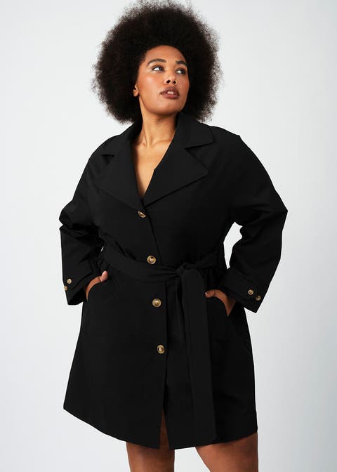 Black trench coat women's plus size online