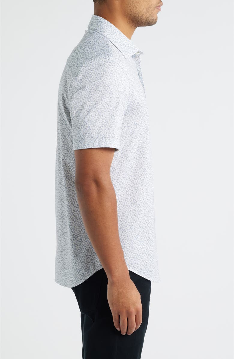Bugatchi Miles OoohCotton<sup>®</sup> Leaf Print Short Sleeve Button-Up Shirt, Alternate, color, Sand