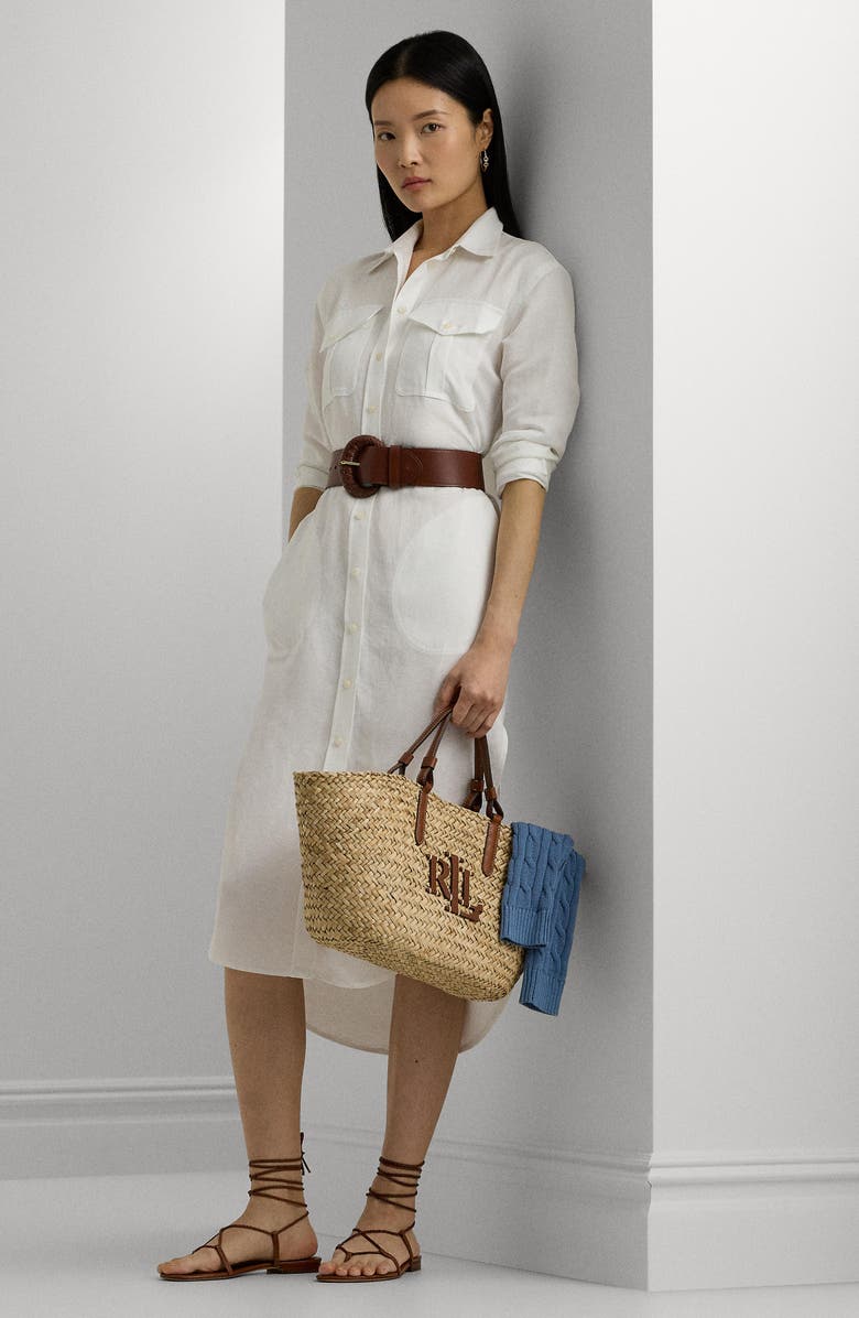 Ralph Lauren Textured Linen Blend Long Sleeve Shirtdress, Alternate, color, White
