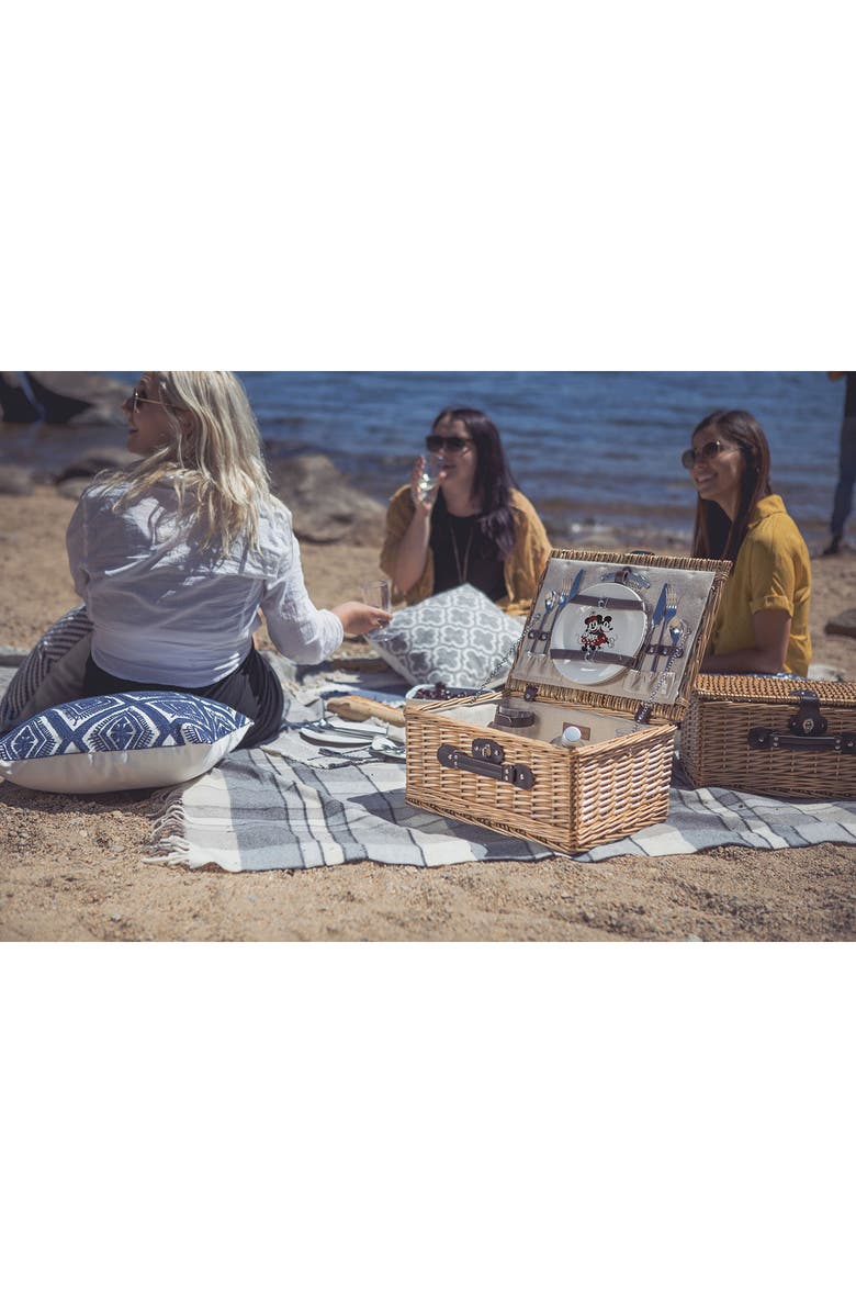 Picnic Time x Disney<sup>®</sup> Mickey & Minnie Mouse Wicker Picnic Basket & Accessories Set, Alternate, color, Beige