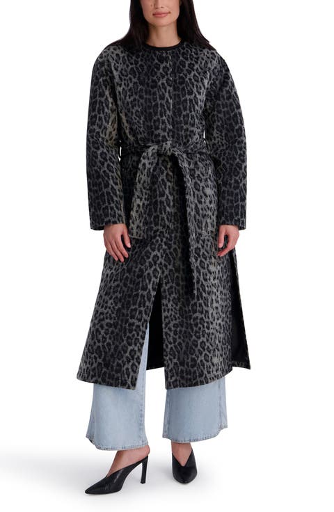 Jewel Neck Wool Blend Wrap Coat