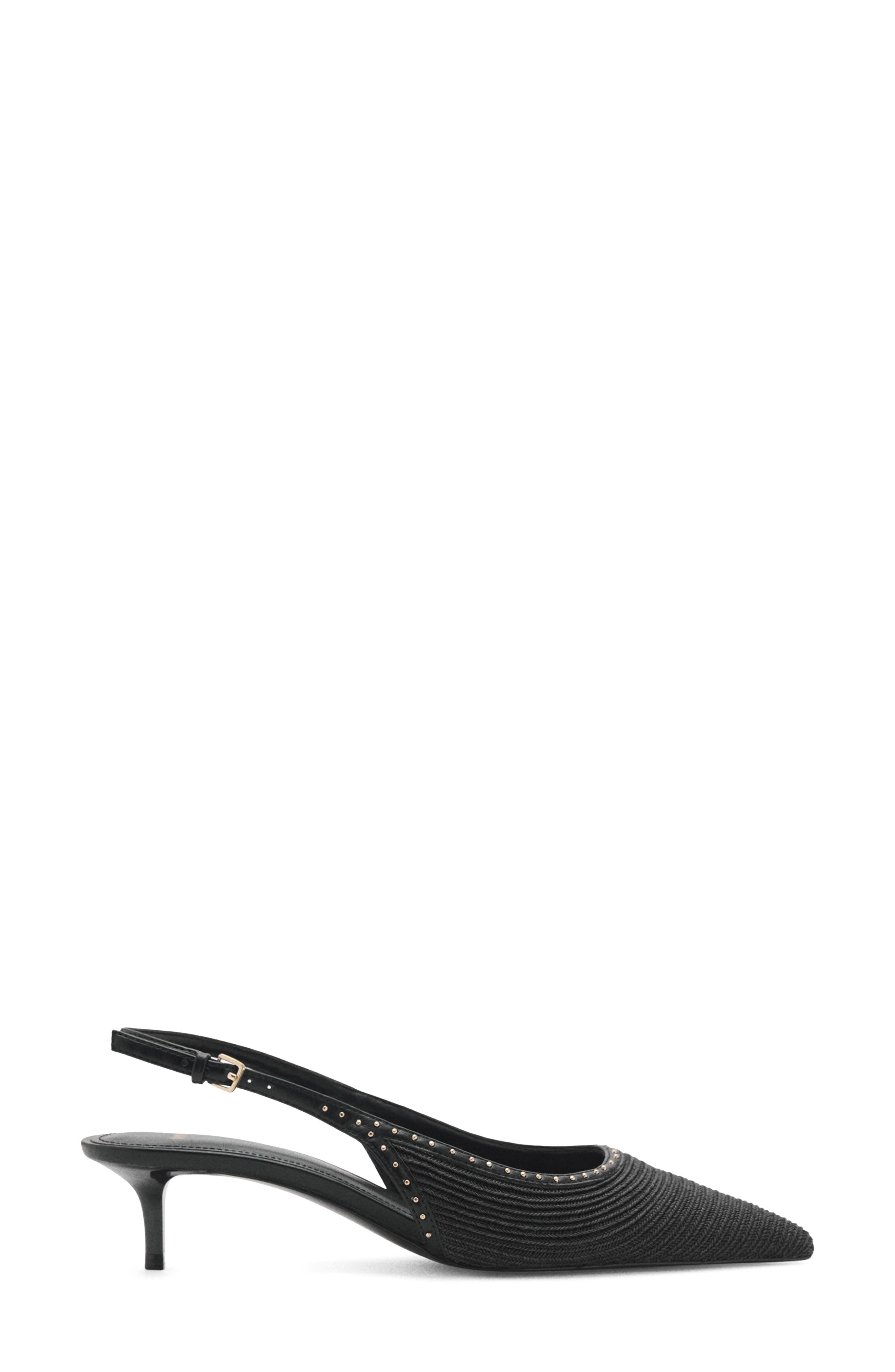 MANGO Straw Pointed Toe Slingback Pump, Alternate, color, Black