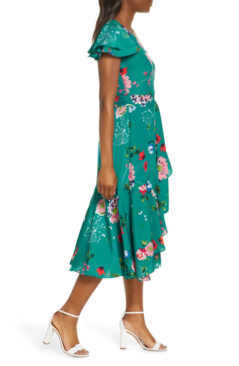Eliza J Floral Flutter Midi Faux Wrap Dress, Alternate, color,