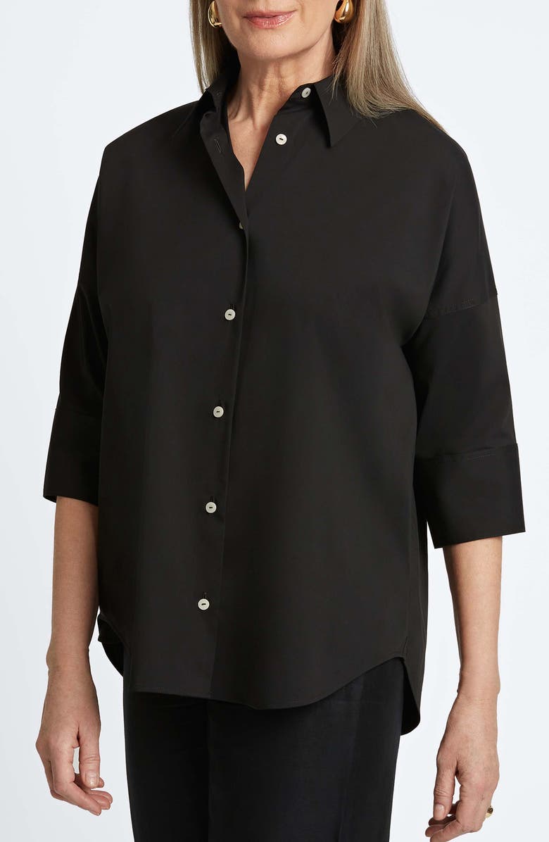 Foxcroft Avery Stretch Button-Up Shirt, Alternate, color, Black