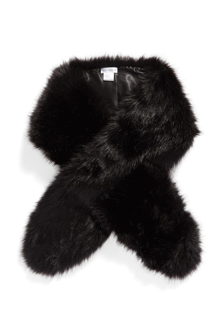 Oversize Faux Fur Wrap, Alternate, color, BLACK