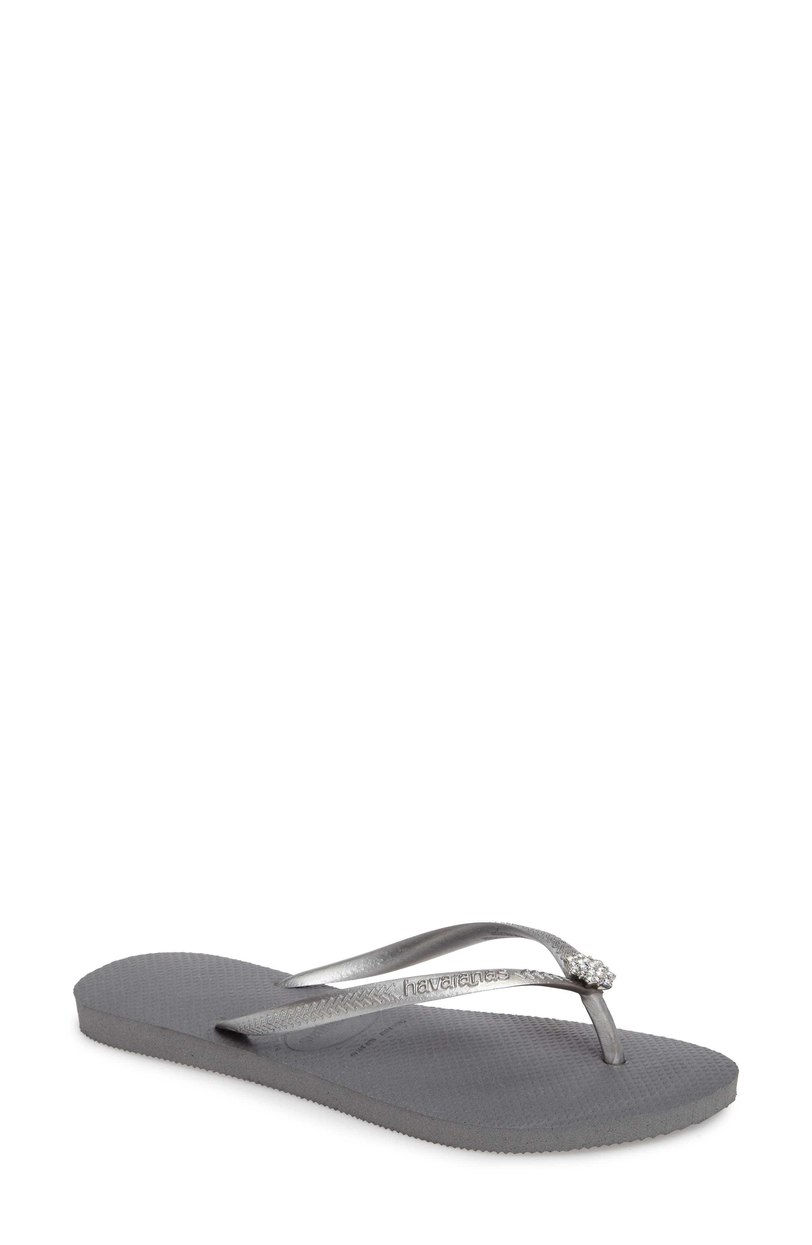Slim Crystal Poem Flip Flop, Alternate, color, STEEL GREY