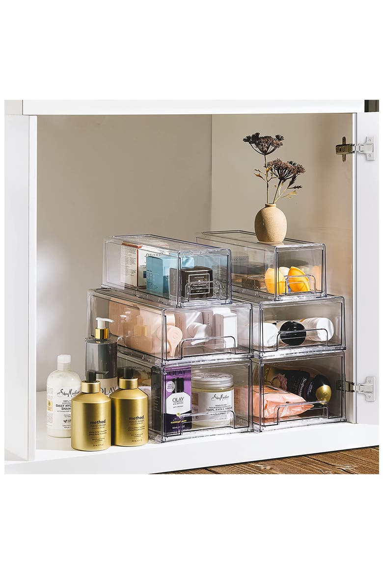 Set of 4 Stackable Fridge Bins, Alternate, color, CLEAR