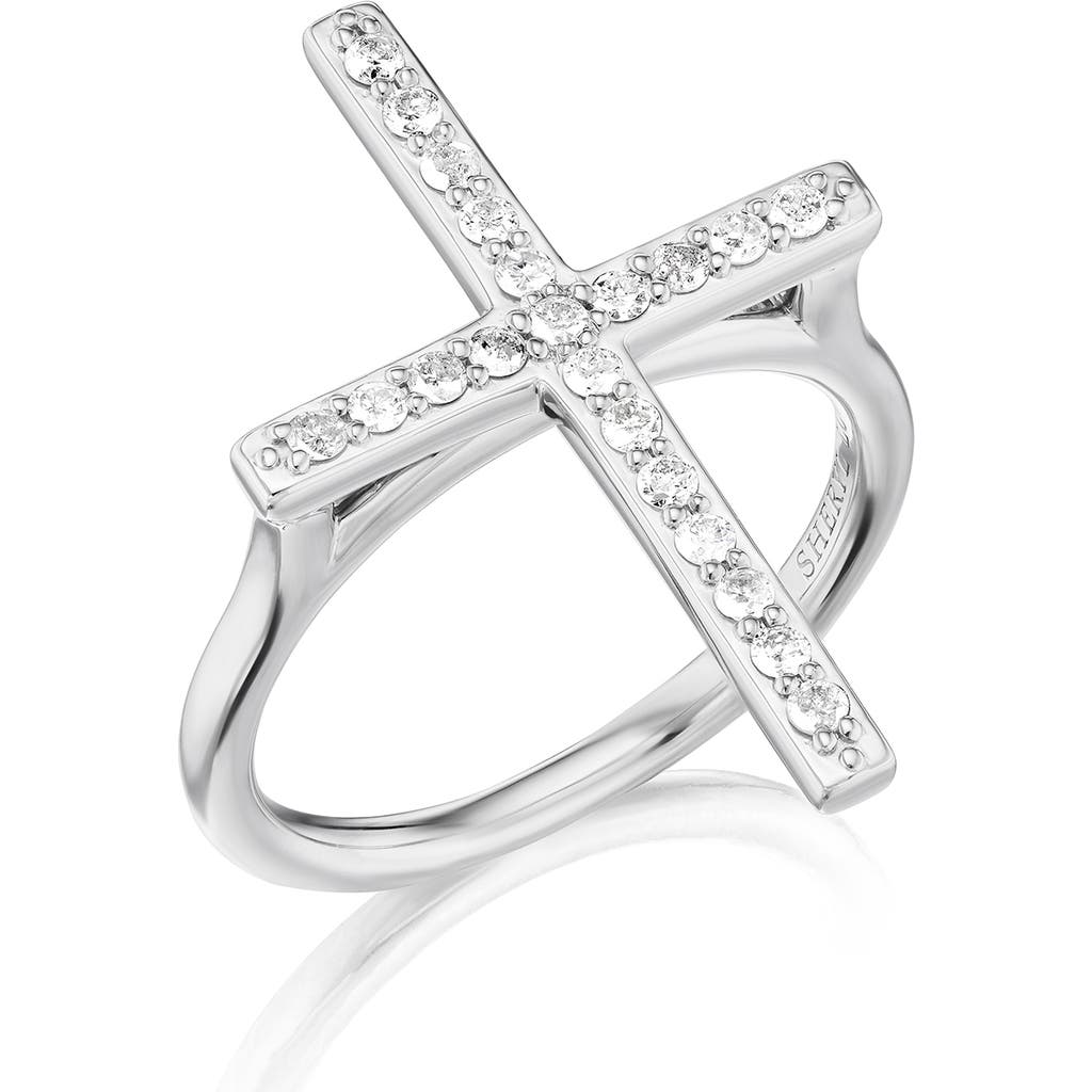 Sheryl Lowe Diamond Cross Ring In Sterling Silver