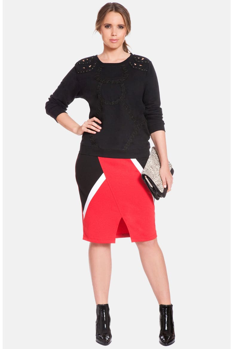 Asymmetrical Colorblock Pencil Skirt, Alternate, color, TARTAN/ BLACK/ WHITE